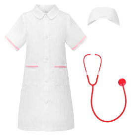 【送料無料】[ReliBeauty] 白衣 子供 お医者さんごっこ 医者 ナース コスプレ キッズ 看護師 女の子 ハロウィン 仮装 聴診器 帽子 セット ホワイト 色：ホワイト、サイズ：130
