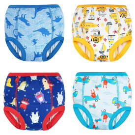 【送料無料】[MooMoo Baby] トレーニングパンツ コットン 6層 強い吸水性 通気性 幼児のトイレトレーニングパンツ 男の子 女の子 下着 赤ちゃん 4枚 90-140 色：男の子-4枚、サイズ：140