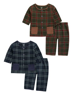 【送料無料】【Vaenaitbaby】2歳ー7歳 ベビーパジャマ キッズ 女の子 半袖 夏 綿200% 肌に優しい 前開き 上下セット 夏向けのパジャマ 部屋着 Boys 2set 3 L 色:ネイビーグレー&ブラウンオリーブ、