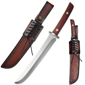 【送料無料】Irai Utaki 和式ハンティングナイフ キャンプナイフ【龍武士】シースナイフ 全長342mm 線引処理炭素ステンレス鋼 天然ウッドハンドル 山仕事 狩猟 サバイバル アウトドア コレクシ