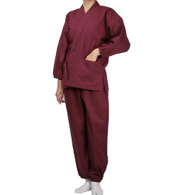 【送料無料】[TOuWA] 作務衣 女性用 洗える 無地 通年用 さむい さむえ 作業着 浴衣 甚平 寝間着 パジャマ 部屋着 上下セット 色：小豆、サイズ：S