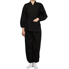 【送料無料】[TOuWA] 作務衣 女性用 洗える 無地 通年用 さむい さむえ 作業着 浴衣 甚平 寝間着 パジャマ 部屋着 上下セット 色：ブラック、サイズ：LL
