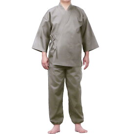 【送料無料】[TOuWA] 作務衣 男性用 洗える 無地 通年用 さむい さむえ 作業着 飲食店 浴衣 甚平 ねまき パジャマ 部屋着 和服 上下セット ルームウェア リラックスウェア 色：グレー、サイズ：M