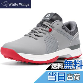 【送料無料】[FitVille] 幅広 ゴルフシューズ メンズ 2E 4E スパイク ゴルフ靴 軽量 撥水 甲高 初心者 練習用 大きいサイズ 色：グレー＆レッド、サイズ：25.5 cm 4E