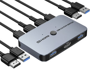 �y���������z4K KVM�X�C�b�` HDMI KVM �ؑ֊� 2�� �R���s���[�^�[�p USB HDMI�X�C�b�` �L�[�{�[�h/�}�E�X/�v�����^�[��1���HD���j�^�[�����L 4K@60Hz���T�|�[�g ���{��������t�� �T�C�Y�F2��ؑ�3��