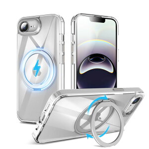 �y���������zMagSafe�Ή��P�[�X 360°���R��]�X�^���h �ϏՌ��� �����O�t�� ���G��ǂ� �S�ʕی� �h�o �F�F�N���A�A�T�C�Y�FiPhone 16e �p