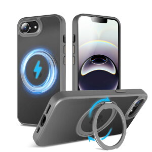 �y���������zMagSafe�Ή��P�[�X 360°���R��]�X�^���h �ϏՌ��� �����O�t�� ���G��ǂ� �S�ʕی� �h�o �F�F�O���[�A�T�C�Y�FiPhone 16e �p