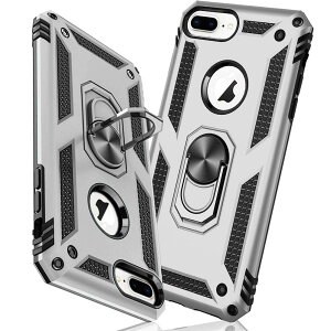 �y���������ziPhone 7 Plus �P�[�X/iPhone 8 Plus �P�[�X �����O �ϏՌ� �Ռ��z�� ���h�~ �S�ʕی� �J�����ی� �X�^���h�t�� TPU+PC�o���p�[ �w��h�~�΍� ��d�\�� 360�x��] �h�o �ԍڃz���_�[�Ή� ��