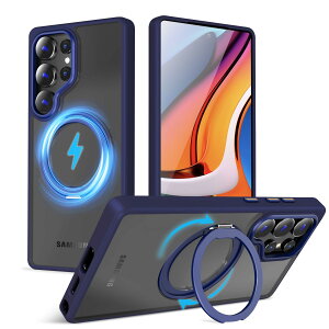 �y���������zMagSafe�Ή��P�[�X 360°���R��]�X�^���h �ϏՌ��� �����O�t�� ���G��ǂ� �S�ʕی� �h�o �F�F�u���[�A�T�C�Y�FGalaxy S25 Ultra �p