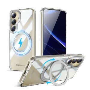 �y���������zMagSafe�Ή��P�[�X 360°���R��]�X�^���h �ϏՌ��� �����O�t�� ���G��ǂ� �S�ʕی� �h�o �F�F�N���A�A�T�C�Y�FGalaxy S25 Plus �p
