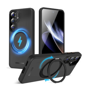 �y���������zMagSafe�Ή��P�[�X 360°���R��]�X�^���h �ϏՌ��� �����O�t�� ���G��ǂ� �S�ʕی� �h�o �F�F�u���b�N�A�T�C�Y�FGalaxy S25 �p