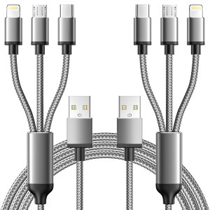 �y���������z3in1 �[�d�P�[�u�� Aioneus 2�{�Z�b�g �}���` �[�d�P�[�u�� USB Type C�P�[�u�� �}�C�N��USB�R�[�h iPhone 14 13 Pro Max 12 XR Galaxy S22+ S21 S20 A53 Xperia Pixel �F�F�O���[�A�T�C�Y�F����^-2�{