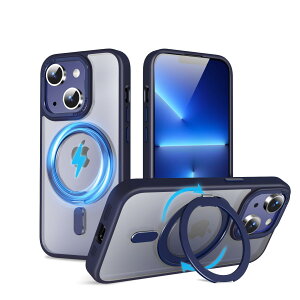 �y���������zMagSafe�Ή��P�[�X 360°���R��]�X�^���h �ϏՌ��� �����O�t�� ���G��ǂ� �S�ʕی� �h�o �F�F�u���[�A�T�C�Y�FiPhone 13/14 �p