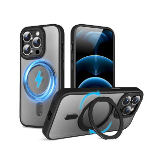 �y���������zMagSafe�Ή��P�[�X 360°���R��]�X�^���h �ϏՌ��� �����O�t�� ���G��ǂ� �S�ʕی� �h�o �F�F�u���b�N�A�T�C�Y�FiPhone 12/12Pro �p