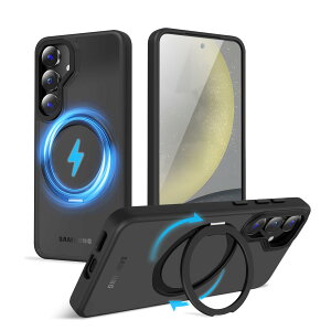 �y���������zMagSafe�Ή��P�[�X 360°���R��]�X�^���h �ϏՌ��� �����O�t�� ���G��ǂ� �S�ʕی� �h�o �F�F�u���b�N�A�T�C�Y�FGalaxy S24 �p