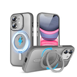 �y���������zMagSafe�Ή��P�[�X 360°���R��]�X�^���h �ϏՌ��� �����O�t�� ���G��ǂ� �S�ʕی� �h�o �F�F�O���[�A�T�C�Y�FiPhone 11 �p