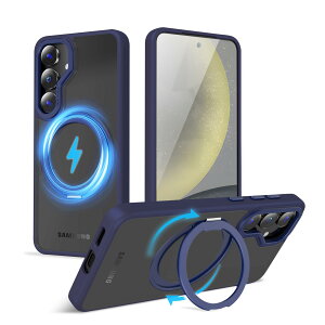 �y���������zMagSafe�Ή��P�[�X 360°���R��]�X�^���h �ϏՌ��� �����O�t�� ���G��ǂ� �S�ʕی� �h�o �F�F�u���[�A�T�C�Y�FGalaxy S24 �p