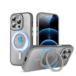 �y���������zMagSafe�Ή��P�[�X 360°���R��]�X�^���h �ϏՌ��� �����O�t�� ���G��ǂ� �S�ʕی� �h�o �F�F�O���[�A�T�C�Y�FiPhone 12/12Pro �p