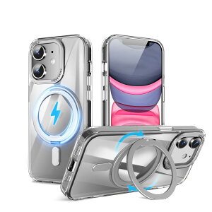 �y���������zMagSafe�Ή��P�[�X 360°���R��]�X�^���h �ϏՌ��� �����O�t�� ���G��ǂ� �S�ʕی� �h�o �F�F�N���A�A�T�C�Y�FiPhone 11 �p