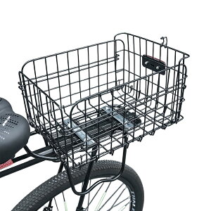 【送料無料】自転車用バスケット(カゴ) 自転車リアバスケット 後ろ固定式 後ろバスケット 軽量 大容量 簡単な組み立 ポータブル 軽快車用 荷台付折りたたみ自転車用 (鉄, 37*27*20cm)