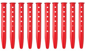 【送料無料】テントペグ U字ペグ スノーペグ アルミ合金 軽量 U型 風に強い 砂地 砂浜 浜辺 雪 ビーチ ドア キャンプ用具 タープ張り 31cm 10本セット (レッド)