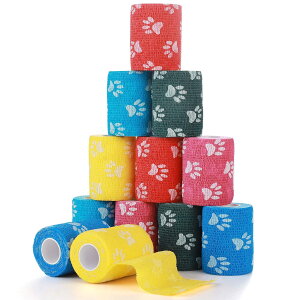 【送料無料】ペットフレックス テーピング 自着性 弾性包帯 バンテージ ペット 犬用 猫 不織布 伸縮性 通気性 厚手タイプ 6巻入 5cm*4.5m (カラー混合 1-12pcs 7.5cm)