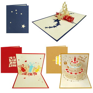 【送料無料】バースデーカード 3枚セット 3D立体 誕生日 メッセージ ポップアップ グリーティング バースデ カード お誕生日 祝い 感謝 封筒付き (タイプA)