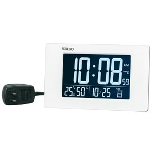 【送料無料】セイコークロック 置き時計 目覚まし時計 電波 デジタル 交流式 3モード表示切替 温度湿度表示 白 本体サイズ:12×19.5×2.4cm DL214W
