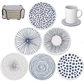 【送料無料】EASYLEE コースター 吸水セラミックカップマット エコ 素材（含まない アスベスト） 高吸水性 断熱 速乾 茶パッド コップ敷き ドリンク コーヒー 茶托 滑り止め コースター おしゃれ スタイル （珪藻土よりも良い） (6 パターン&収棚)