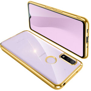 【送料無料】Arrows We F-51B ケース クリア FCG01 カバー 透明 スマホケース 耐衝撃 軽量 メッキ加工 TPU 薄型 ストラップホール付き 滑り止め 落下防止(ゴールド)