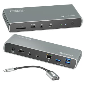 【送料無料】Plugable Thunderbolt 4 ドッキングステーション 100W ホスト充電対応 Thunderbolt 認証 Thunderbolt ポートx3 デュアル 4K またはシングル 8K モニタ表示対応 2.5Gbpsイーサネットx1 USBポートx4 SDカ