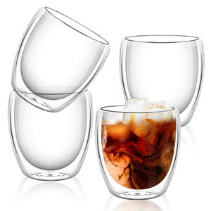 【送料無料】QuiExact タンブラー 250ml 4個セット グラスカップ コーヒーコップ ミルクコップ マグカップ 二重構造 保冷 保温 断熱 結露しないグラス 二重グラス ダブルウォール アイスコーヒ