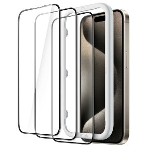 yzJETech iPhone15ProMax(15 Pro Max 6.7C`p) SʕیtB KXtB  KChgt P[XɊȂ HDNA 3Zbg