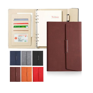 【送料無料】ALLMIRA システム手帳 a5 6穴 PUレザー 革 リング ノート バインダー 手帳カバー a5サイズ 三つ折り リフィル付き メモ帳 カード収納 ビジネス手帳 ルーズリーフ手帳 (ブラウン)