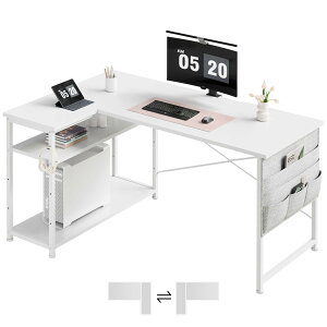 【送料無料】Maihail l字デスク 机 pcデスク 学習机 勉強机 パソコンデスク 右棚左棚 幅99cm コーナーデスク つくえ 棚板高さ調節可能 作業机 L字型 リモートワーク ラック付き 白い