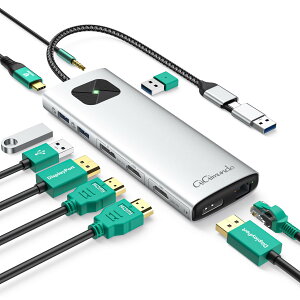 【送料無料】GiGimundo LK10 10-in-1 ドッキングステーション Displaylink対応 デュアル4 K 60 Hz出力 3xUSB3.2 Gen2 10Gbps /2xHDMI (4K@60Hz ) / USB-C PD100W /RJ45イーサネット /3.5mmオーディオジャック アルミ製 MacBo