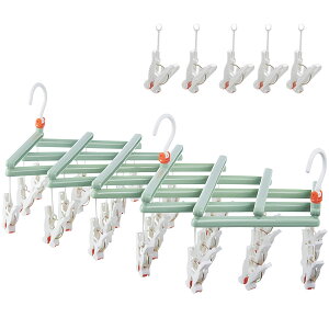【送料無料】ピンチハンガー 洗濯 物干し ハンガー Cozyone 洗濯干し 29ピンチ 360度回転フック 多機能収納 折りたたみ式 耐荷重 乾湿両用 グリーン(5個予備ピンチ付)