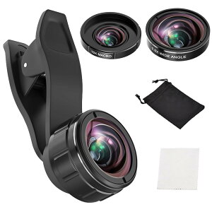 【送料無料】Glvaner スマホ用 カメラレンズ 3in1 クリップ式 広角レンズ マクロレンズ 魚眼レンズ コンバージョンレンズ レンズポーチ iphone 望遠レンズ スマホ 魚眼レンズ 外付け 撮影キット