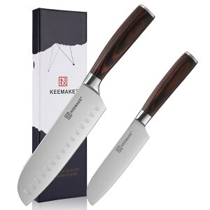 【送料無料】KEEMAKE 三徳包丁 ステンレス 180mm 食洗機対応 万能包丁 多機能 天然木柄 パン切り包丁 肉切り包丁 菜切り 魚切り キッチン用品 プレゼント ギフト (2点セット)