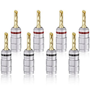 【送料無料】Cleqee 24K金メッキ 8本セット バナナプラグ ねじ込み式 無はんだ端子 スピーカーケーブルコネクター オーディオプラグ