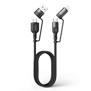 【送料無料】Mcdodo 4in1 充電ケーブル usb c 1.2m ケーブル 3A 急速充電 QC 3.0 PD60W 高速データ転送 合金コネクタ 強化ナイロン編み ライトニング/タイプC 一本多役 for Type-C/iPhone 対応 (ブラック)
