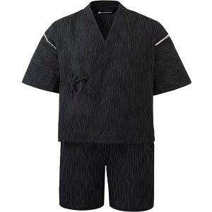 【送料無料】通用 KYOSAMA 甚平 メンズ 夏 部屋着 綿麻 6柄 M L LL パジャマ ルームウェア おしゃれ プレゼント 彼氏 父 実用的 ギフト 寝巻き 和柄 花火大会 夏祭り 敬老の日 03【A】黒絣 M Regular