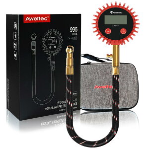 【送料無料】AWELTEC エアゲージ デジタル式 最大測定値995KPA タイヤゲージ ホース付き 汎用 スタンダードグレード 自発光機能 米式バルブ対応 自動車/オートバイ/自転車/トラックなど LCDバッ