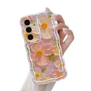 【送料無料】QLTYPRI Galaxy S24 ケース ギャラクシーS24 ケース SC-51E SCG26 TPU カバー ウェーブ おしゃれ 韓国 可愛い 花柄 薄型 軽量 耐衝撃 スマホケース ワイヤレス充電対応 ストラップホール付