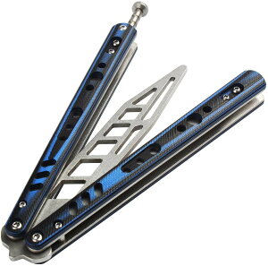 【送料無料】XUANDONG バタフライナイフ トレーニング用 刃なし 折りたたみ式 サバイバルゲーム用品 G10ハンドル 蝶ナイフ 初心者 チョウ 練習刀 (青)