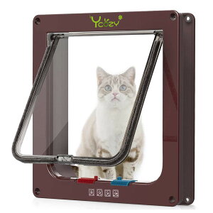 【送料無料】Ycozy ペットドア 外寸19.7 x 19cm 猫 出入り口 小型犬用 ドア 猫扉 4-way切替 ロック キャットドア 室内用 取り付け簡単 冷暖房対策
