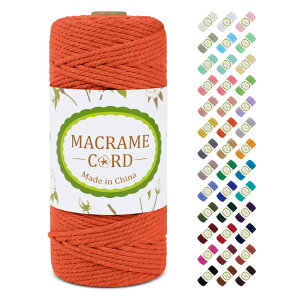 【送料無料】LEREATI マクラメロープ 3mm x 100m ナチュラルコットン マクラメ 糸 マクラメ 紐 綿糸 太毛糸 DIY 手編みロープ 壁掛け 鉢植え装飾 編み物 工芸品 (オレンジ)