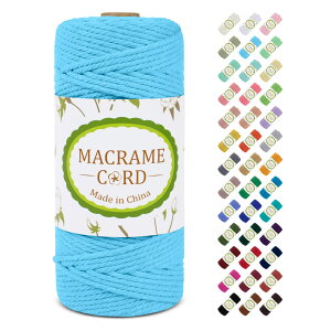 【送料無料】LEREATI マクラメロープ 3mm x 100m ナチュラルコットン マクラメ 糸 マクラメ 紐 綿糸 太毛糸 DIY 手編みロープ 壁掛け 鉢植え装飾 編み物 工芸品 (スカイブルー)