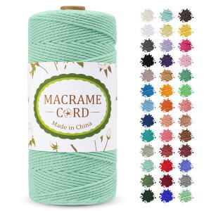 【送料無料】LEREATI マクラメロープ 2mm x 200m マクラメ糸 綿ロープ yarn コットン綿糸 ひもめん 紐 DIY 手編みロープ, 壁掛け, 鉢植え装飾, 編み物, 工芸品 (ミントグリーン)