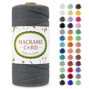 【送料無料】LEREATI マクラメロープ 2mm x 200m マクラメ糸 綿ロープ yarn コットン綿糸 ひもめん 紐 DIY 手編みロープ, 壁掛け, 鉢植え装飾, 編み物, 工芸品 (グレー)